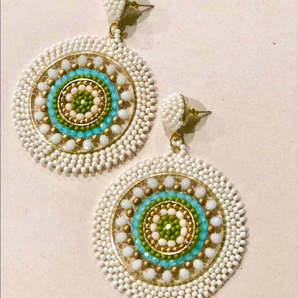 Ivory Seed Bead Medallion Earrings